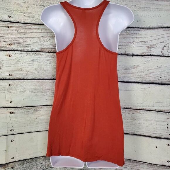 Vanity Rust Orange Sleeveless Tank Top Women’s Size M High Low Racerback Stretch - Picture 3 of 6